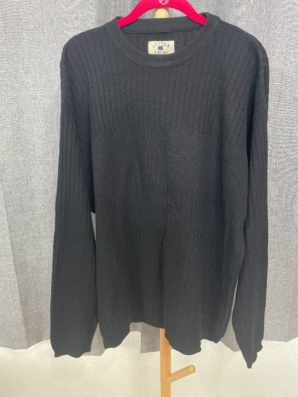 Cutter & Buck Black Silk Cashmere Sweater Mens Large Ribbed Pullover Knit